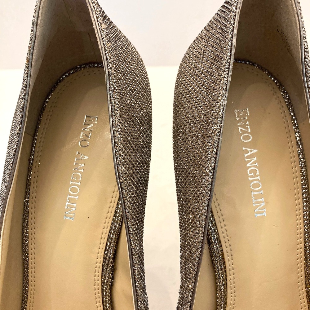 Enzo Angiolini Peep Toe‎ Platform Heels Eatanen Champagne Gold Sparkle Women 10M - Picture 9 of 11